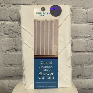 Comfort Bay clipped Jacard fabric shower curtain All White New in package